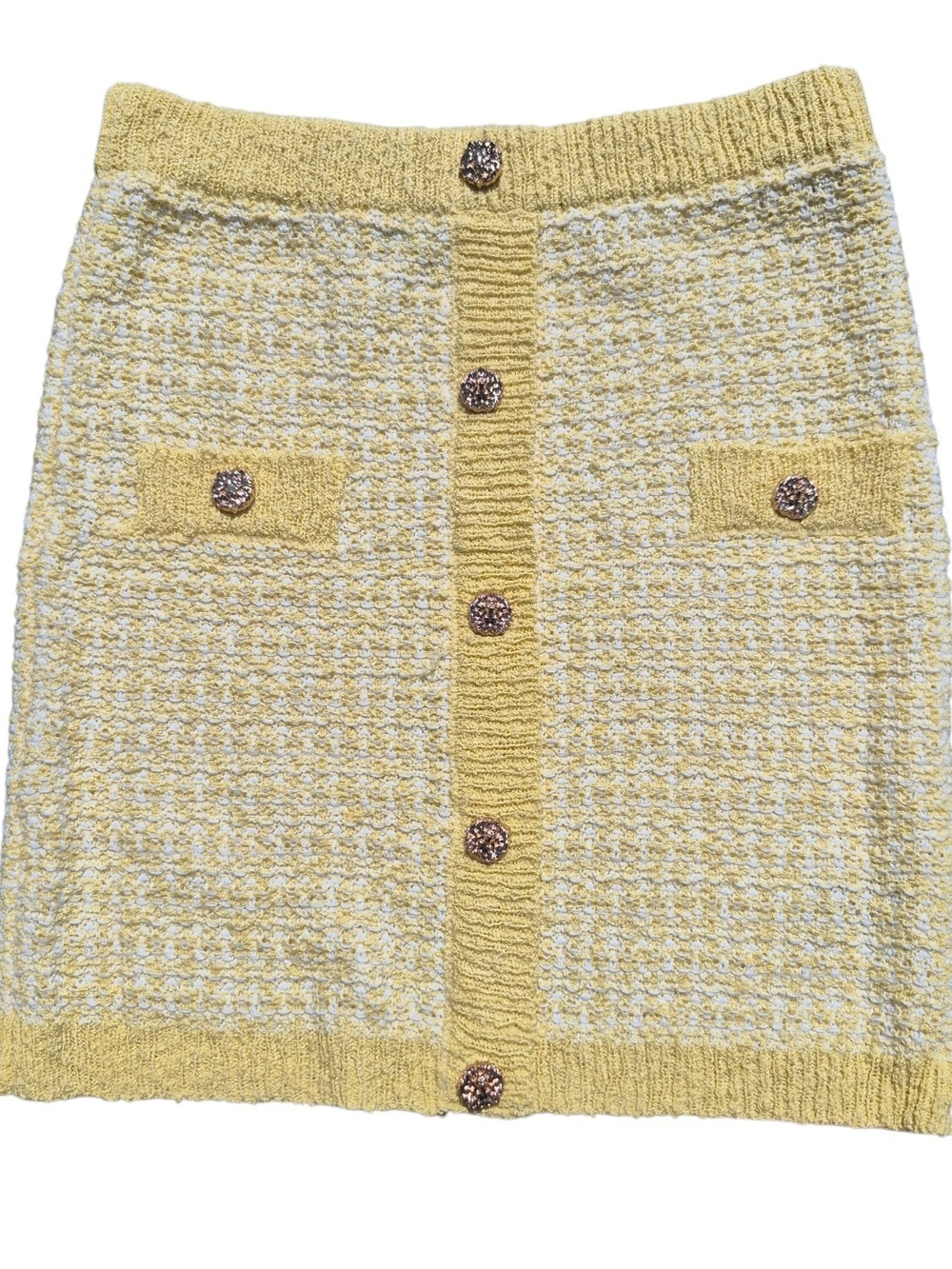 Fashion Nova Luxe Yellow Tweed Button-Front Pencil Skirt Size Medium NEW